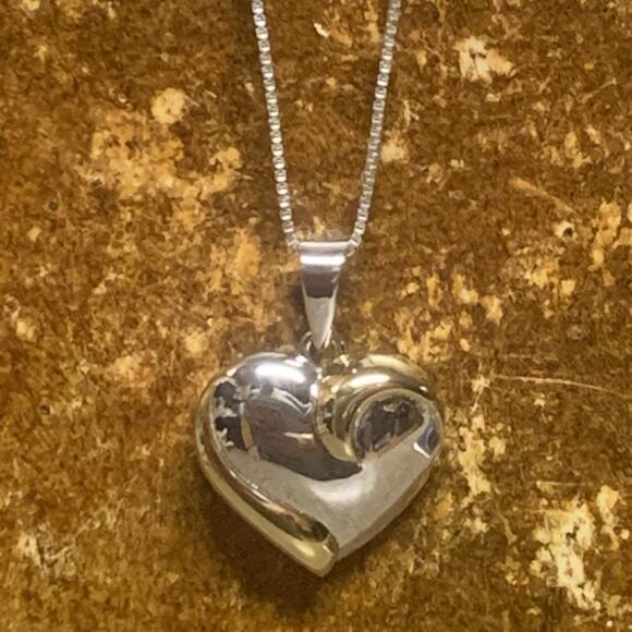 Sterling Silver Two Tone Heart Necklace - Picture 1 of 10